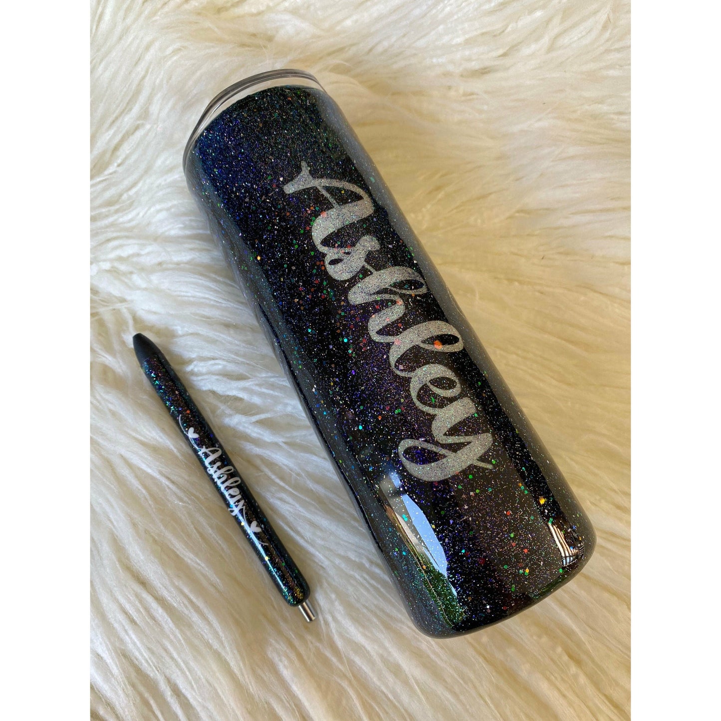Galaxy tumbler with matching custom pen.