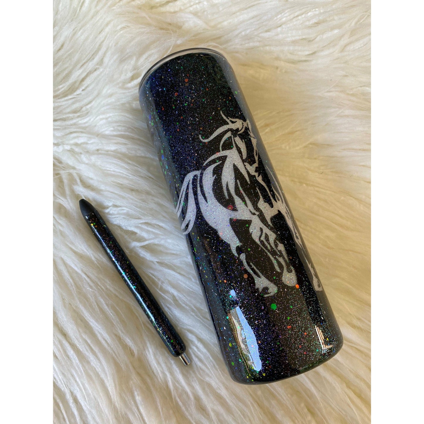 Galaxy tumbler with matching custom pen.