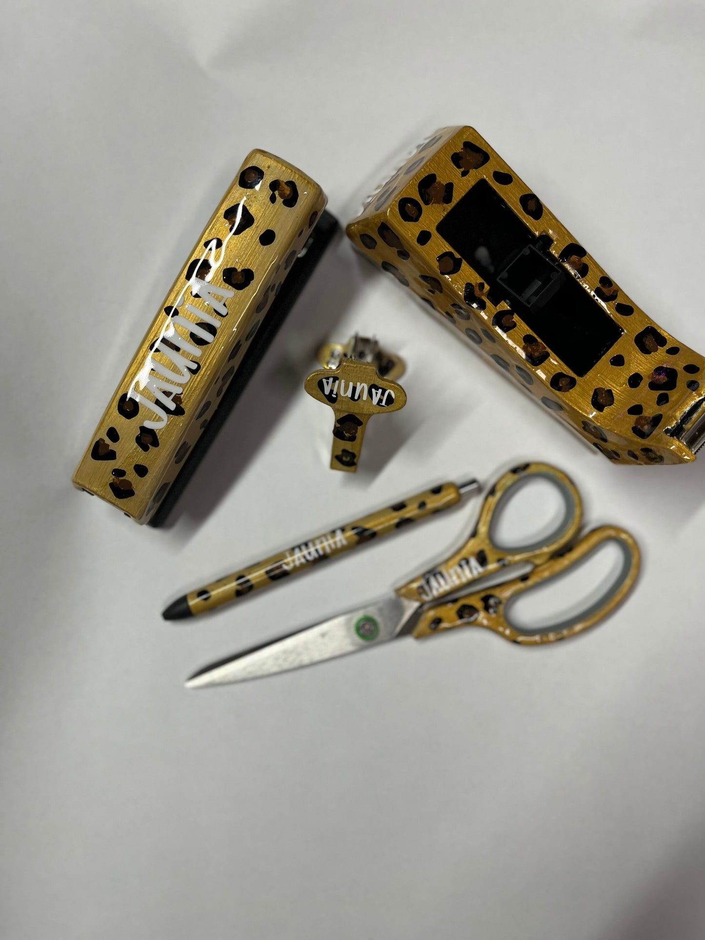 Five piece custom personalized office set. Leopard print with name teacher gift office gift birthday