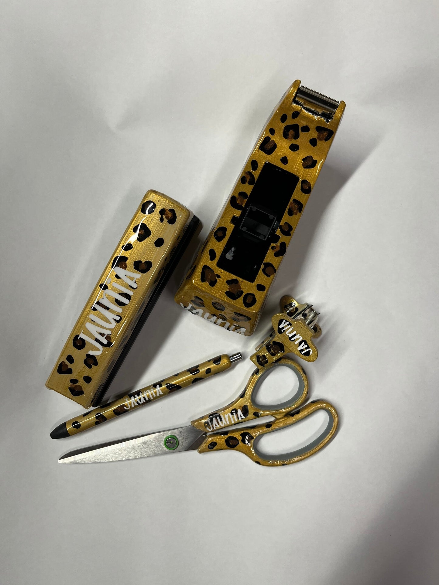 Five piece custom personalized office set. Leopard print with name teacher gift office gift birthday