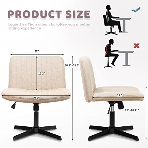 LEMBERI Fabric Padded Desk Chair No Wheels, Armless Wide Swivel,120°Rocking Mid Back Ergonomic Computer Task Vanity Chairs for Office, Home, Make Up,Small Space, Bed Room