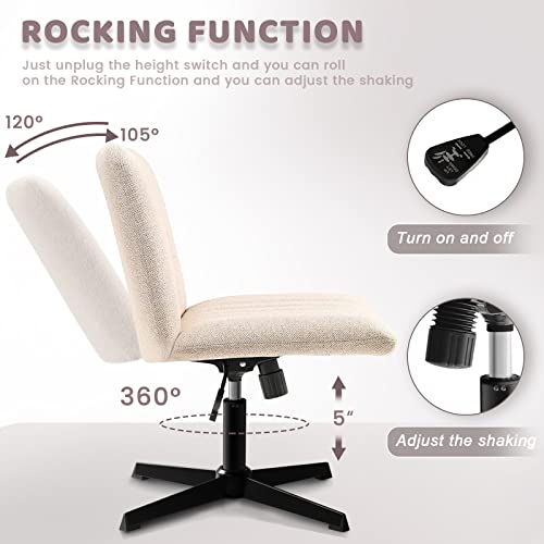 LEMBERI Fabric Padded Desk Chair No Wheels, Armless Wide Swivel,120°Rocking Mid Back Ergonomic Computer Task Vanity Chairs for Office, Home, Make Up,Small Space, Bed Room