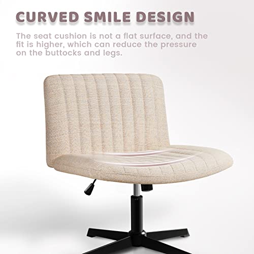 LEMBERI Fabric Padded Desk Chair No Wheels, Armless Wide Swivel,120°Rocking Mid Back Ergonomic Computer Task Vanity Chairs for Office, Home, Make Up,Small Space, Bed Room