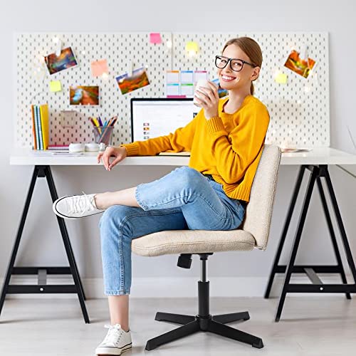 LEMBERI Fabric Padded Desk Chair No Wheels, Armless Wide Swivel,120°Rocking Mid Back Ergonomic Computer Task Vanity Chairs for Office, Home, Make Up,Small Space, Bed Room
