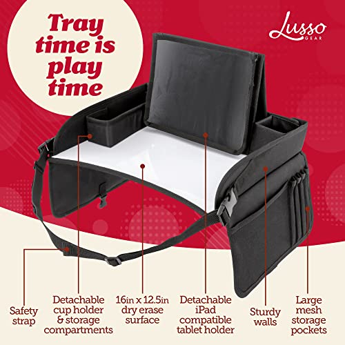 Lusso Gear Kids Travel Tray for Toddler Car Seat, Travel Tray for Kids Car Seat, Lap Tray for Airplane, Kids Travel Desk Essential Accessories, Carseat Table Tray for Kids Road Trip Activities (Black)