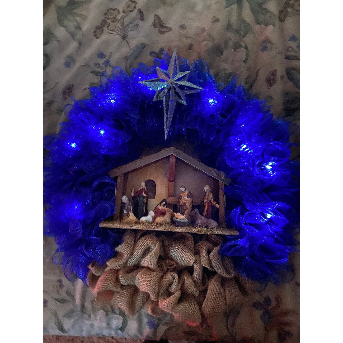 Nativity Wreath. Lights UP! Christmas in July Special! Religious wreath.