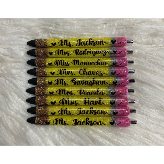 Teacher Pencil Pen | Glitter pencil pen| Teacher Gift | pencil glitter pen | Teacher Appreciation | end of school year gift office pen