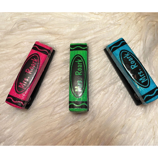 Crayon glitter stapler teacher gift custom name back to school custom colors pencil stapler Teacher Appreciation