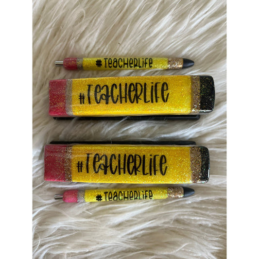 Teacher gift #teacherlife matching stapler and pen set. Teacher appreciation glitter pencil pen glitter stapler