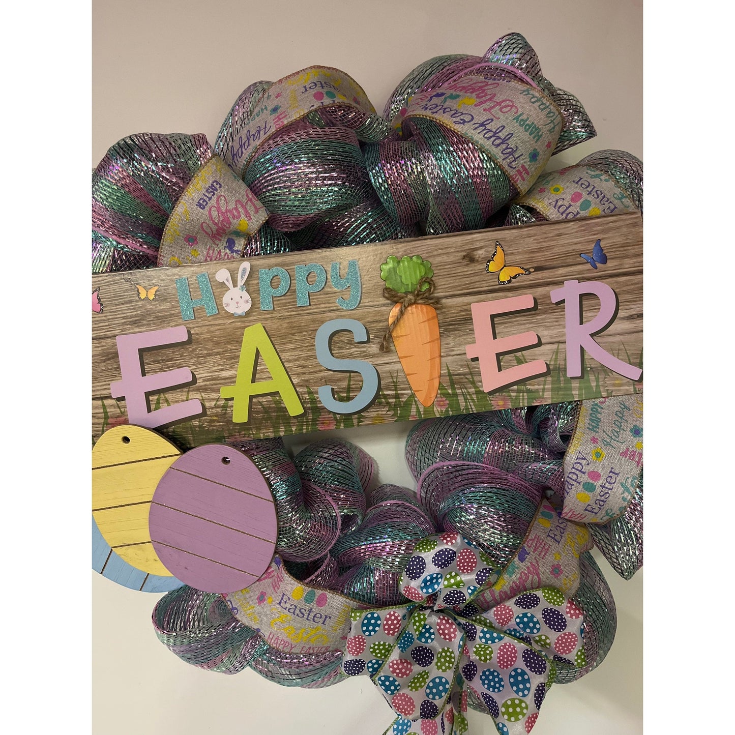 Happy Easter bunny wreath door hanger spring