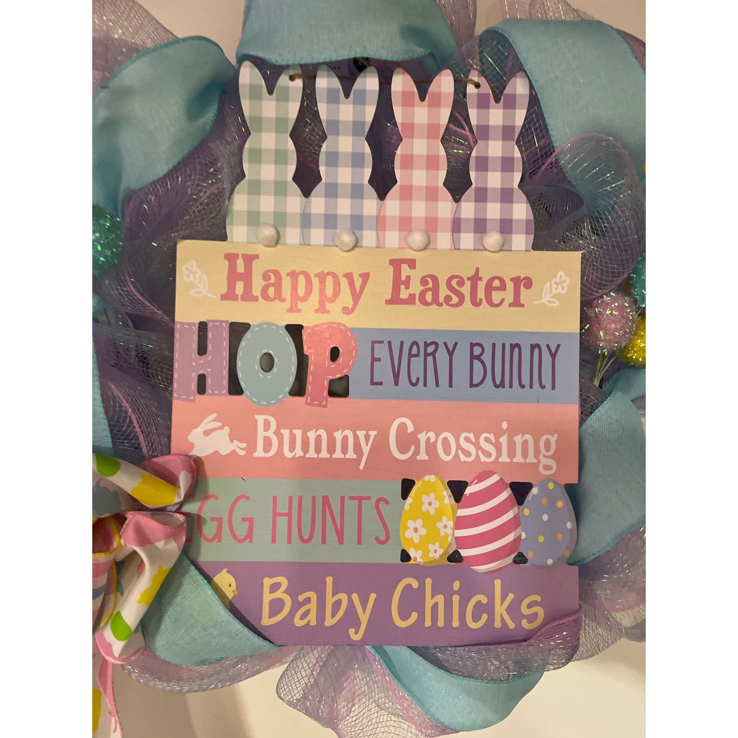 Easter bunny wreath door hanger FREE shipping ready to ship