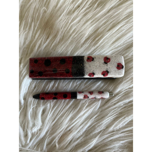 Ladybug Glitter Stapler Pen set office spring desk set custom stapler