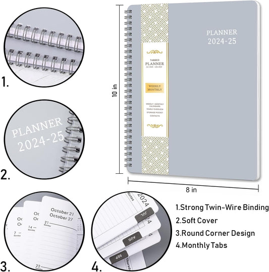 Planner 2024-2025 - Jul. 2024 - Jun. 2025, 8" X 10", 2024-2025 Academic Planner Weekly and Monthly, Flexible Cover, To-Do List, Twin-Wire Binding