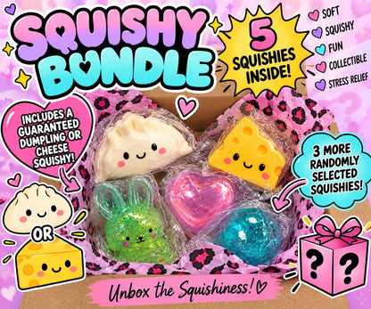MYSTERY 5 Squishy Box, Squish Toy, Fidget Toy, Mystery Mix, Cheese, Surprise Box