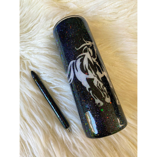 Galaxy tumbler with matching custom pen.