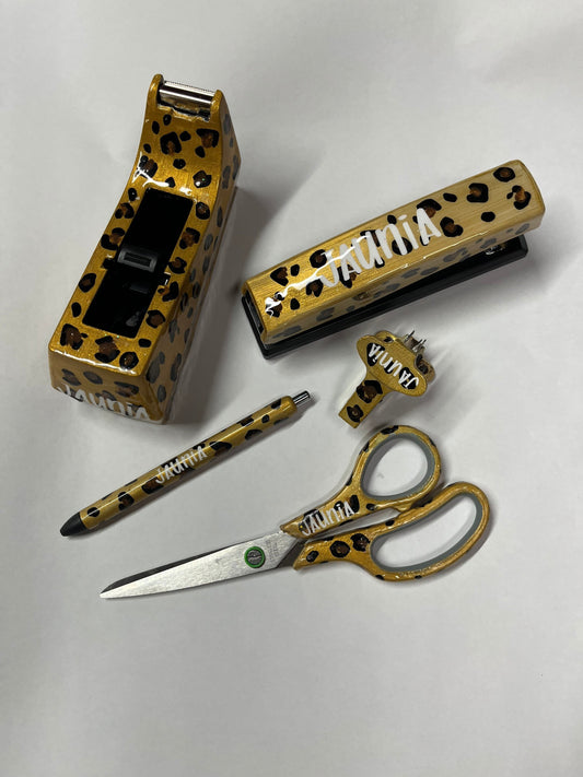 Five piece custom personalized office set. Leopard print with name teacher gift office gift birthday