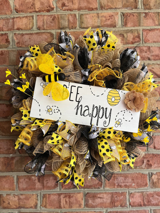 Bee wreath door hanger front door decor