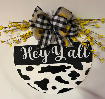 Cow theme Wooden Door Sign Hey Y’all