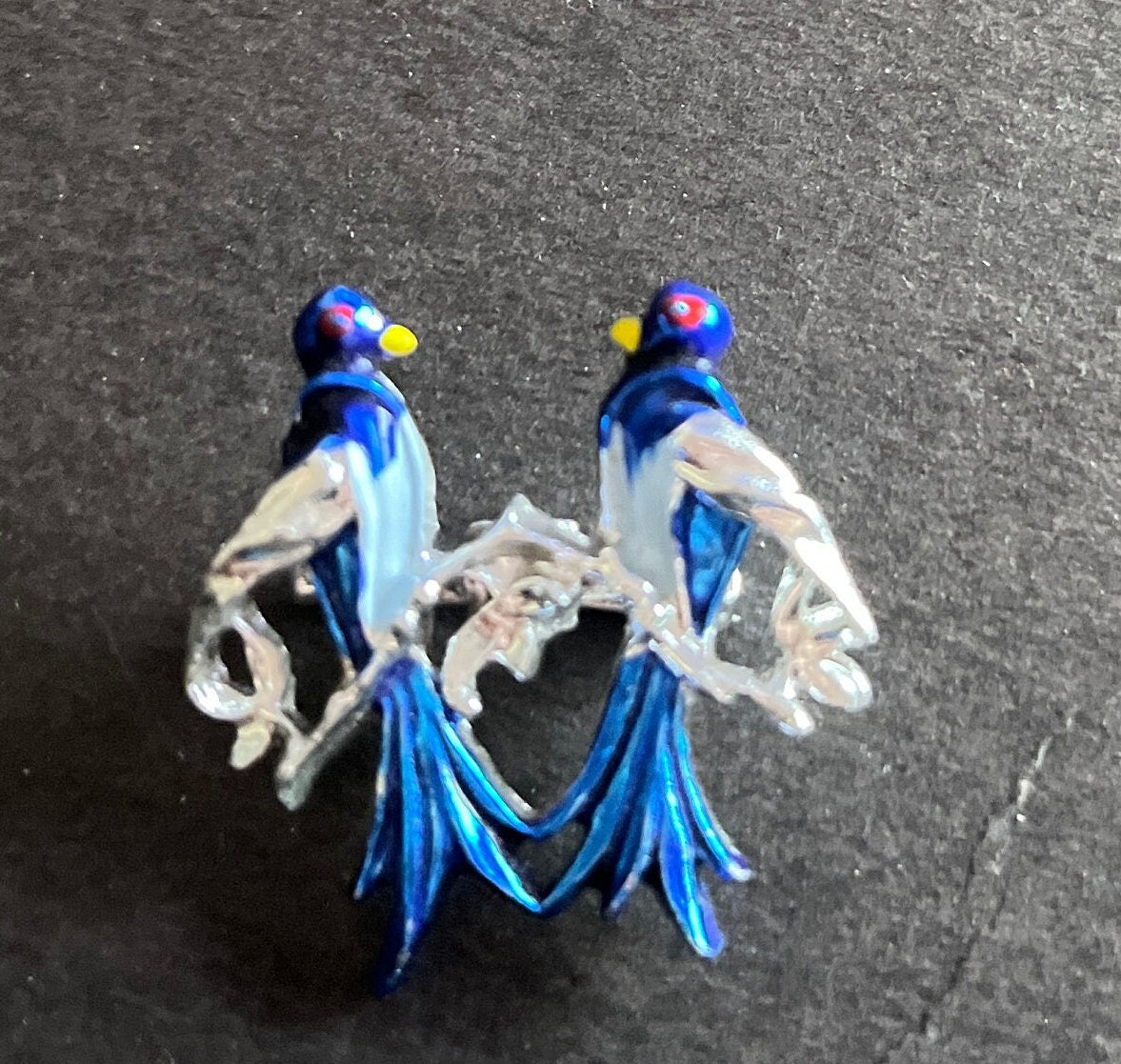 Vintage Silver stone & Enamel Blue Lovebirds Brooch