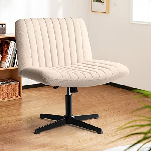 LEMBERI Fabric Padded Desk Chair No Wheels, Armless Wide Swivel,120°Rocking Mid Back Ergonomic Computer Task Vanity Chairs for Office, Home, Make Up,Small Space, Bed Room