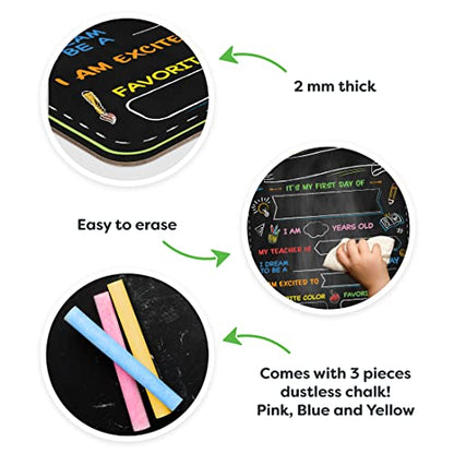 First and Last Day of School Board - 14” X 11” Double-Sided - My First & Last Day of School Sign Chalkboard - 1st Day School Signs for Kids Back to School Supplies Preschool Kindergarten 1st Grade