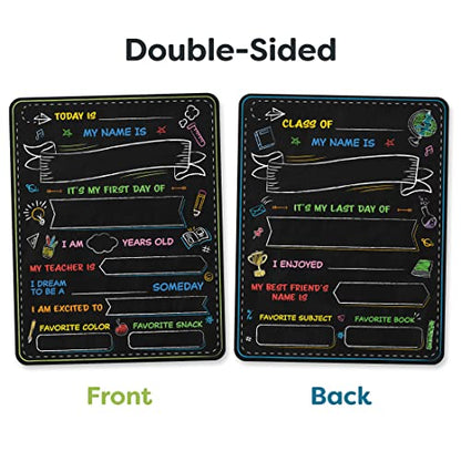 First and Last Day of School Board - 14” X 11” Double-Sided - My First & Last Day of School Sign Chalkboard - 1st Day School Signs for Kids Back to School Supplies Preschool Kindergarten 1st Grade