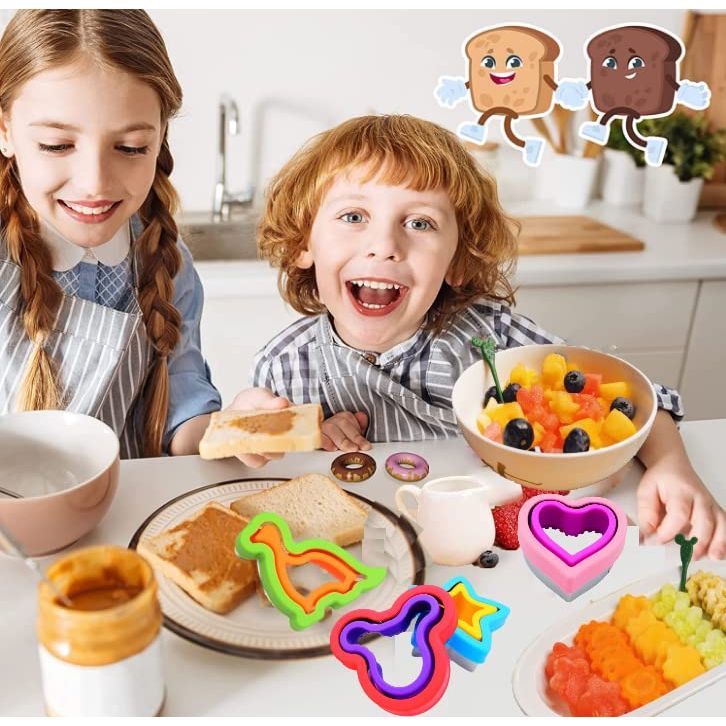 Uncrustables Maker, 12pcs Sandwich Cutter and Sealer sets, Uncrustable Sandwich Cutter, Decruster Sandwich Maker, Bread Cookie Cutters for Boys Girls Lunch & Bento Box (Dinosaur Heart Mickey Star)