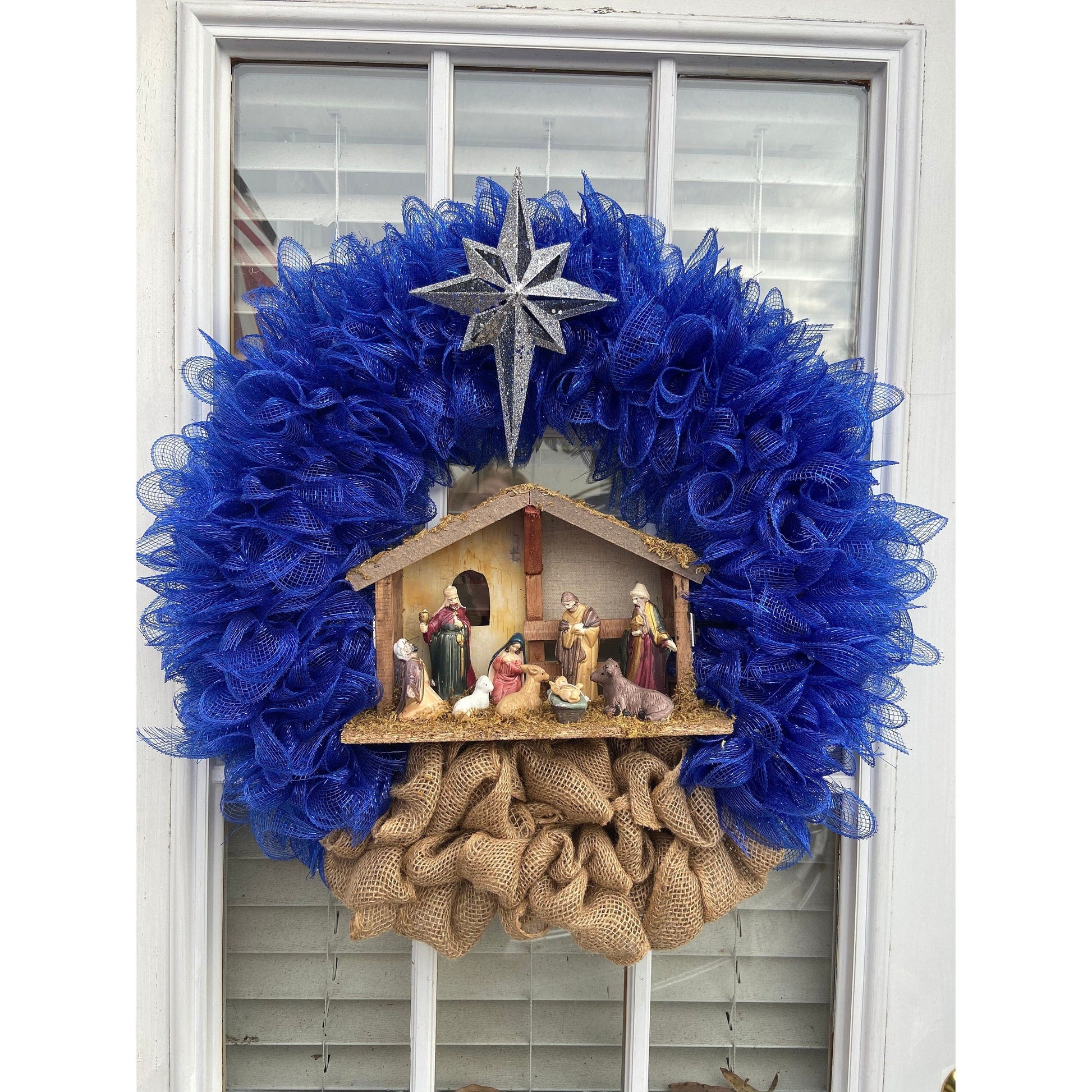 Nativity Wreath. Lights UP! Christmas in July Special! Religious wreath.