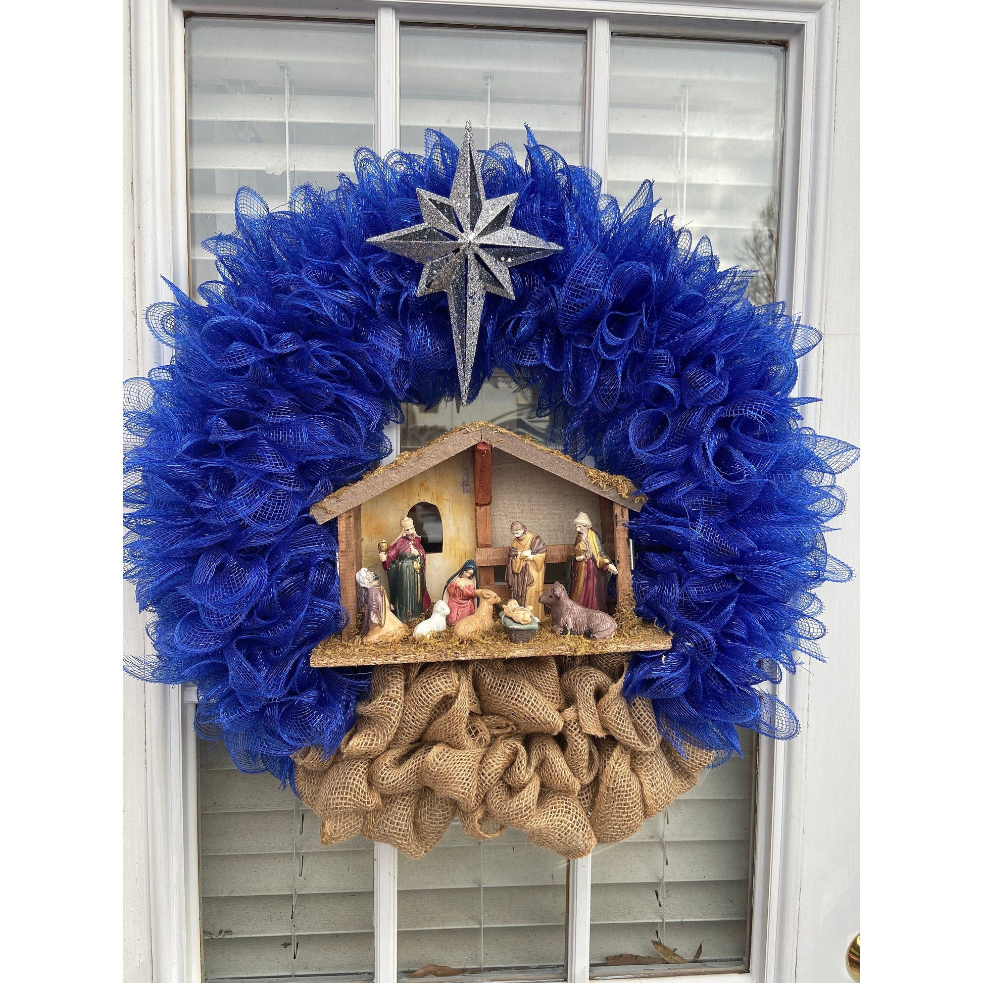 Nativity Wreath. Lights UP! Christmas in July Special! Religious wreath.