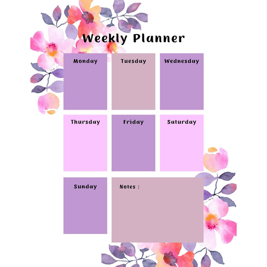 Weekly Planner digital file to do list flowers watercolor chore list pdf