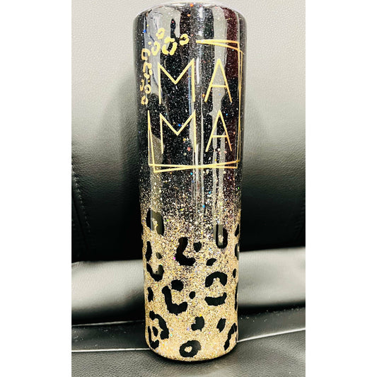 Black and gold leopard mama tumbler