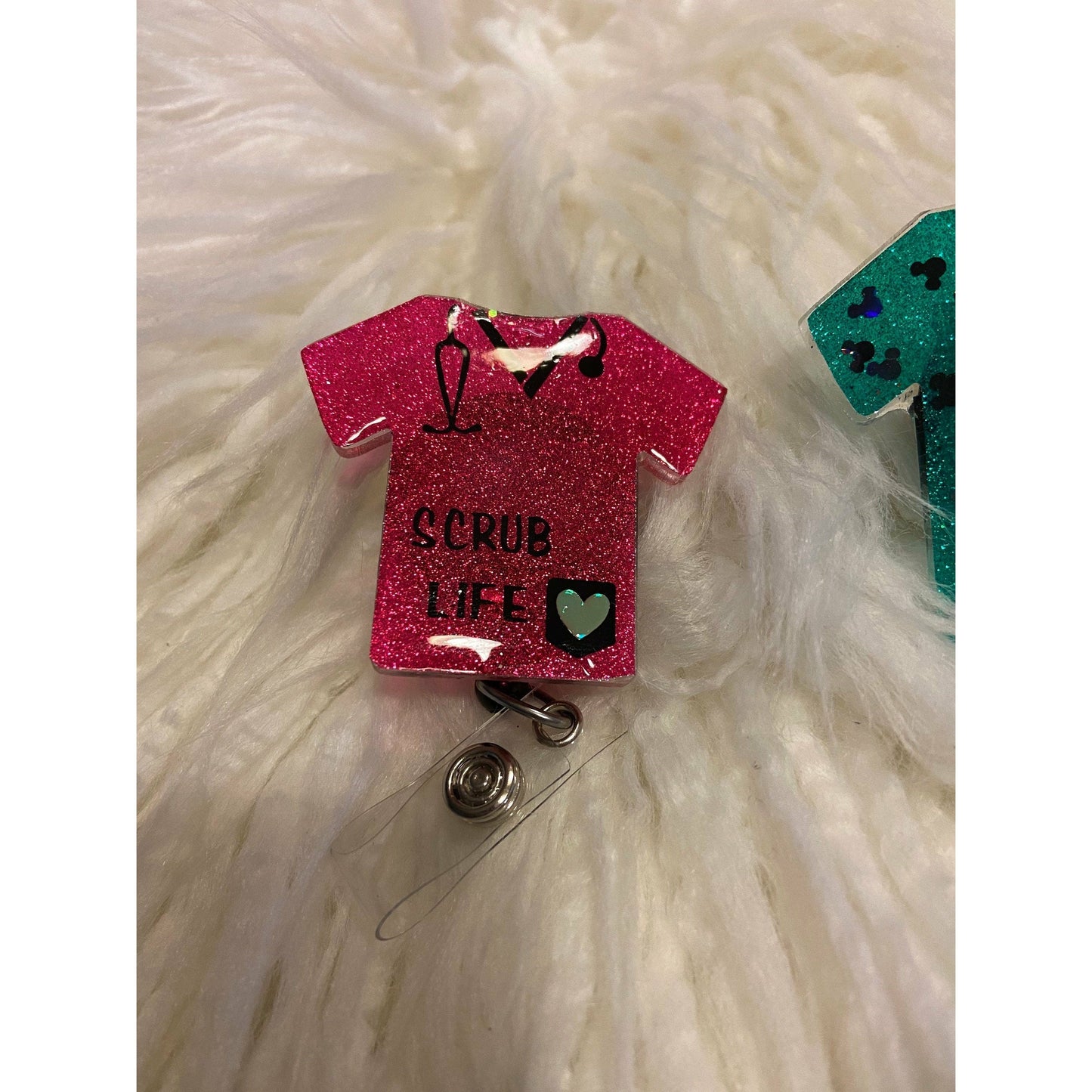 Glitter badge reels