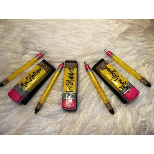 Custom stapler teacher back to school glitter stapler pencil crayon cheetah composition book