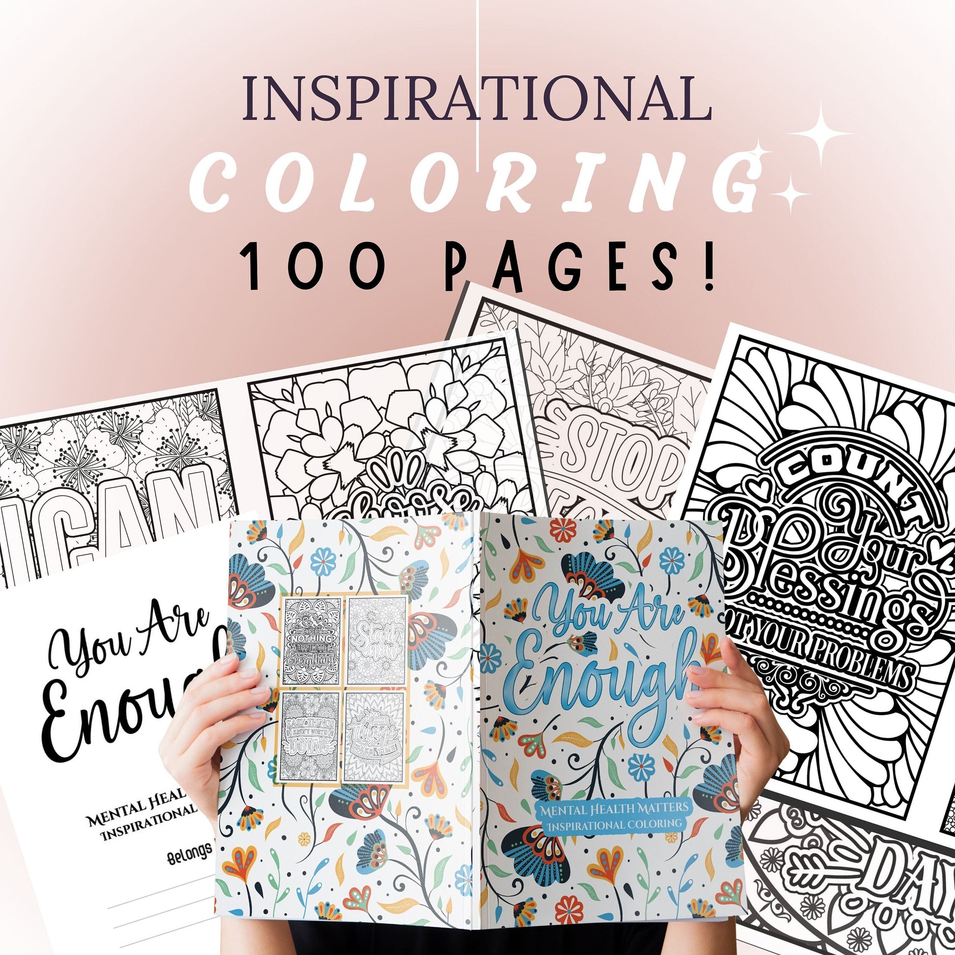 Coloring book pages | Encouragement quotes | 20 different designs | Adult coloring print from home