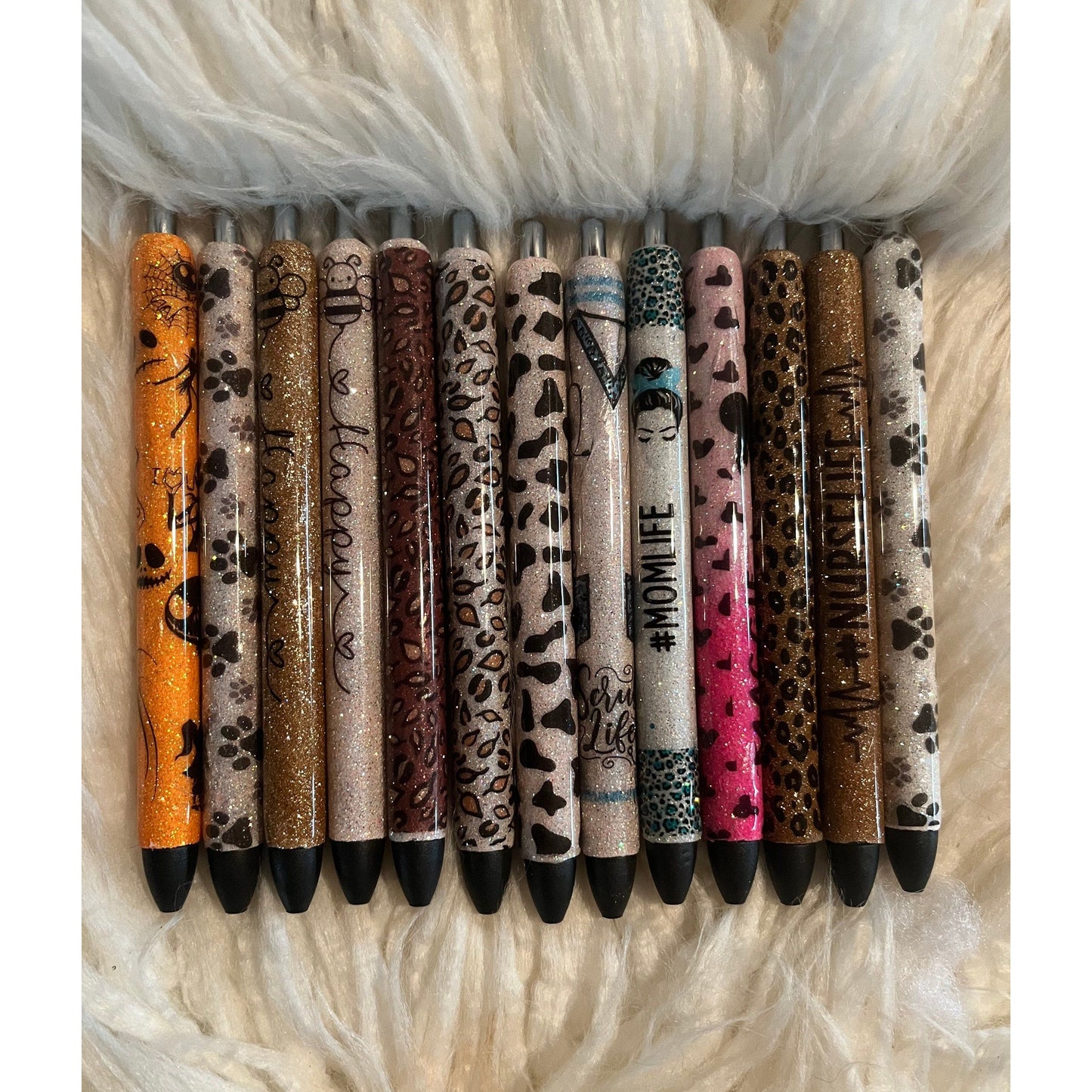 Glitter gel pen, custom glitter pen, nursing pen, animal print pens, cow print pens, personalized pens, Christmas gift, teacher pens,