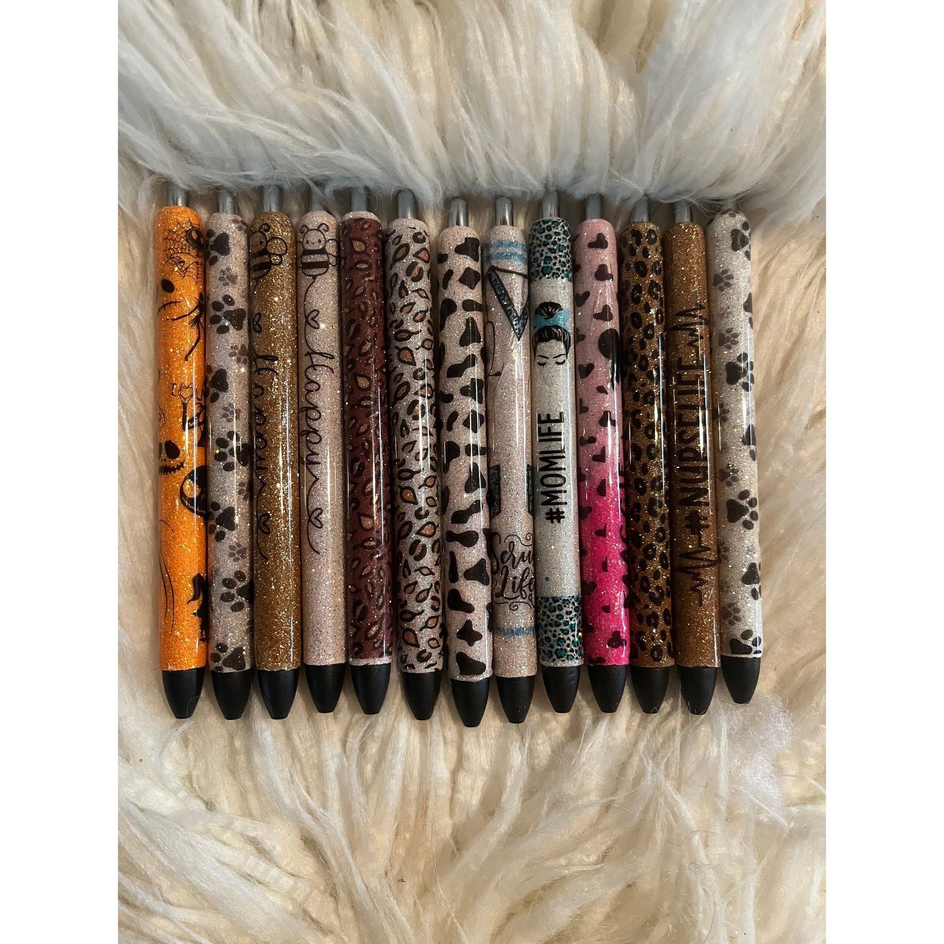 Glitter gel pen, custom glitter pen, nursing pen, animal print pens, cow print pens, personalized pens, Christmas gift, teacher pens,