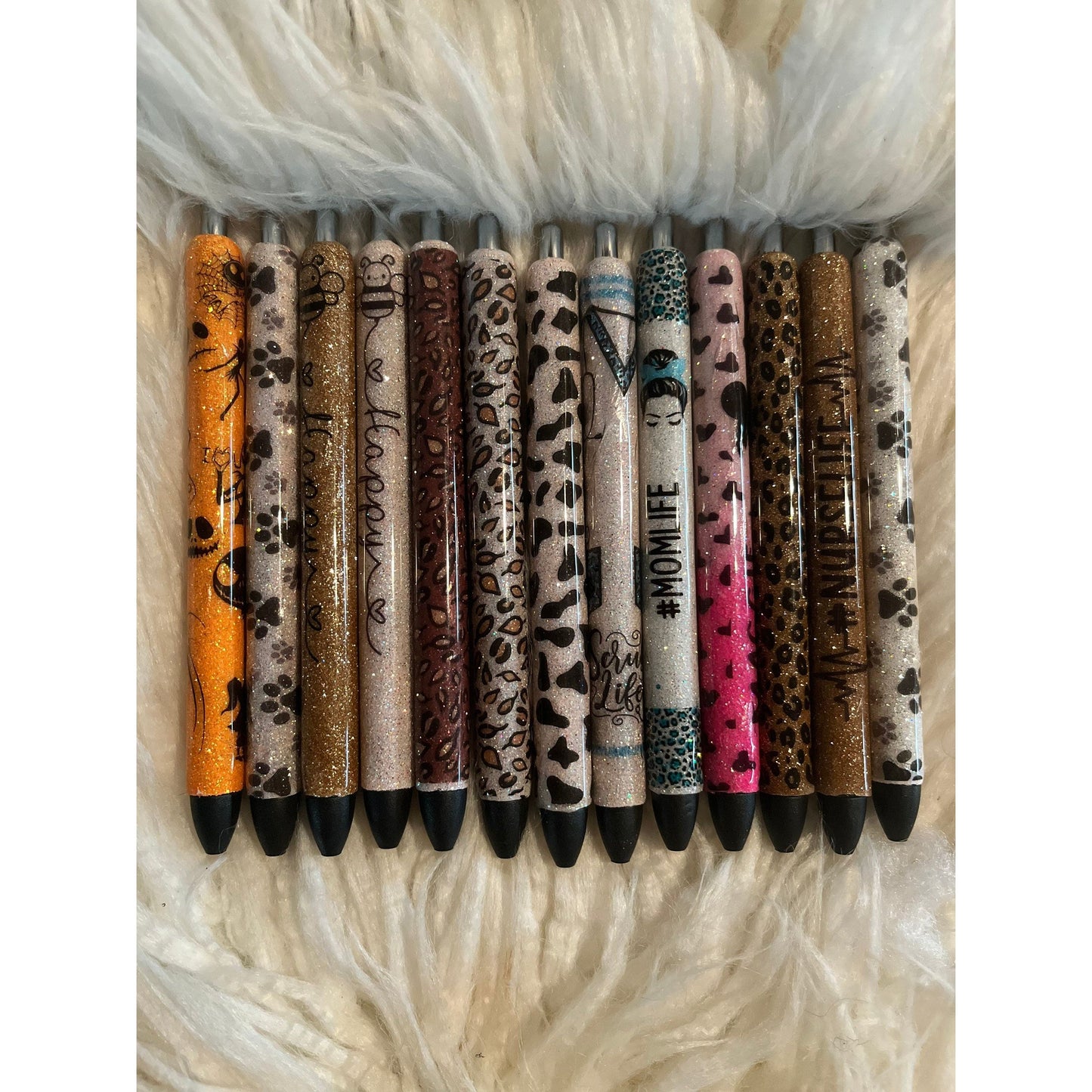 Glitter gel pen, custom glitter pen, nursing pen, animal print pens, cow print pens, personalized pens, Christmas gift, teacher pens,