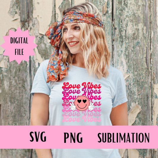 Love Vibes png, Smiley Face png, Retro Valentine png, Valentine's day png, Valentines Png shirt, Sublimation Designs, png