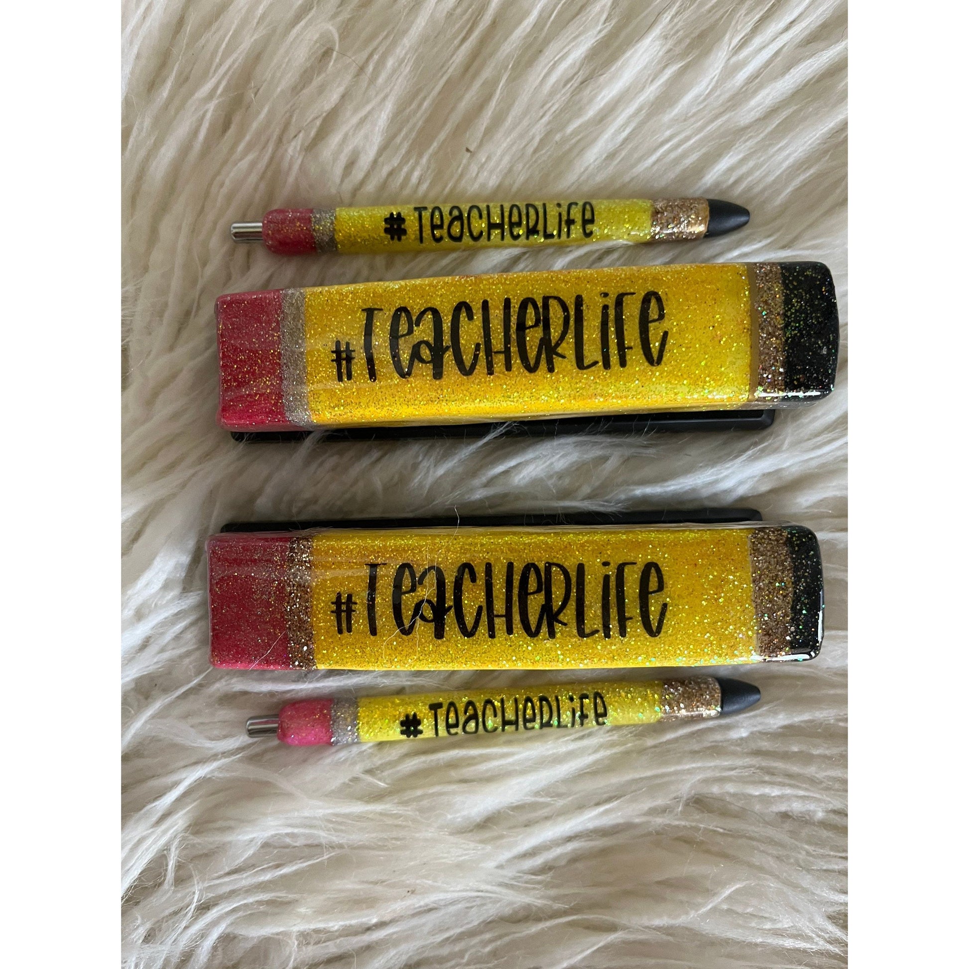 Teacher gift #teacherlife matching stapler and pen set. Teacher appreciation glitter pencil pen glitter stapler