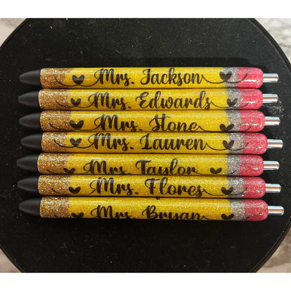 Glitter Pencil Pen Teacher Pen Teacher Gift Personalized Glitter Pen Valentines Gift Pencil Pen Custom