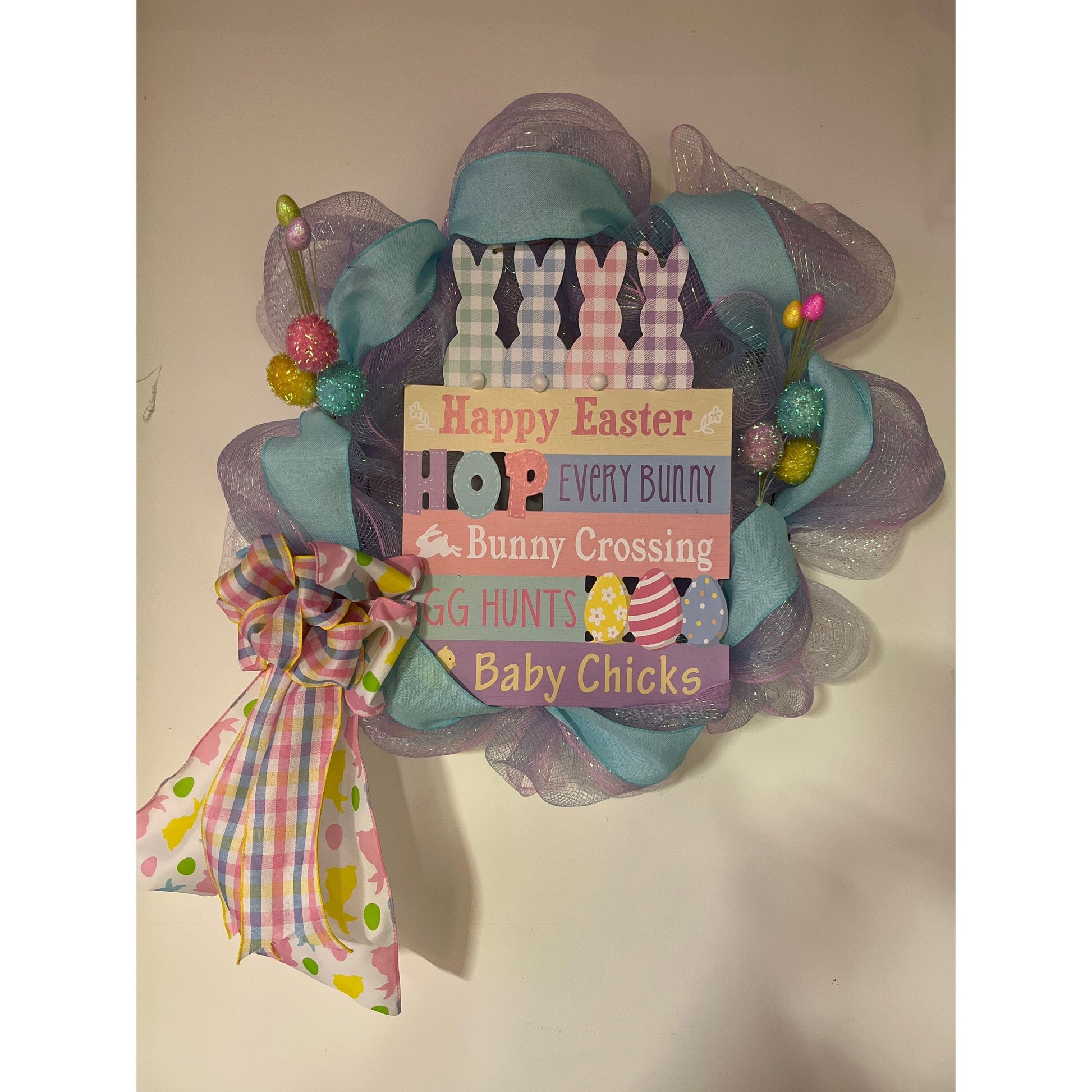 Easter bunny wreath door hanger FREE shipping ready to ship