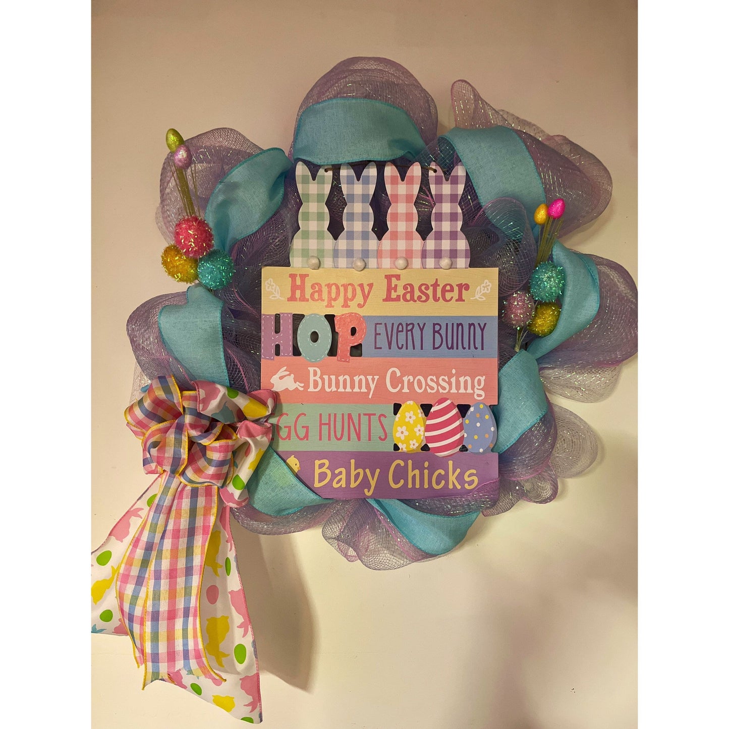 Easter bunny wreath door hanger FREE shipping ready to ship
