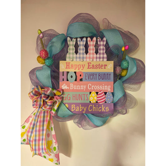 Easter bunny wreath door hanger FREE shipping ready to ship
