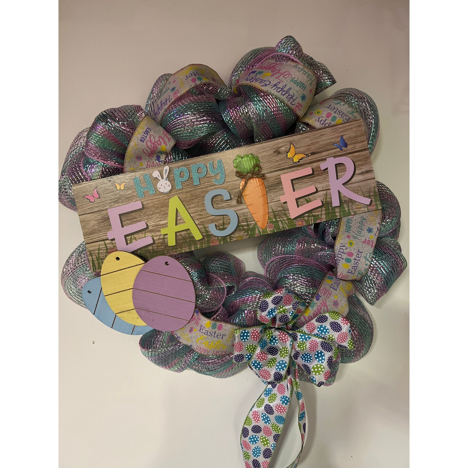 Happy Easter bunny wreath door hanger spring