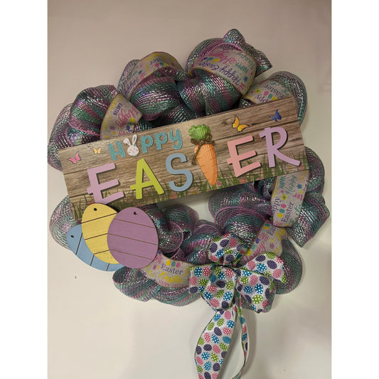 Happy Easter bunny wreath door hanger spring