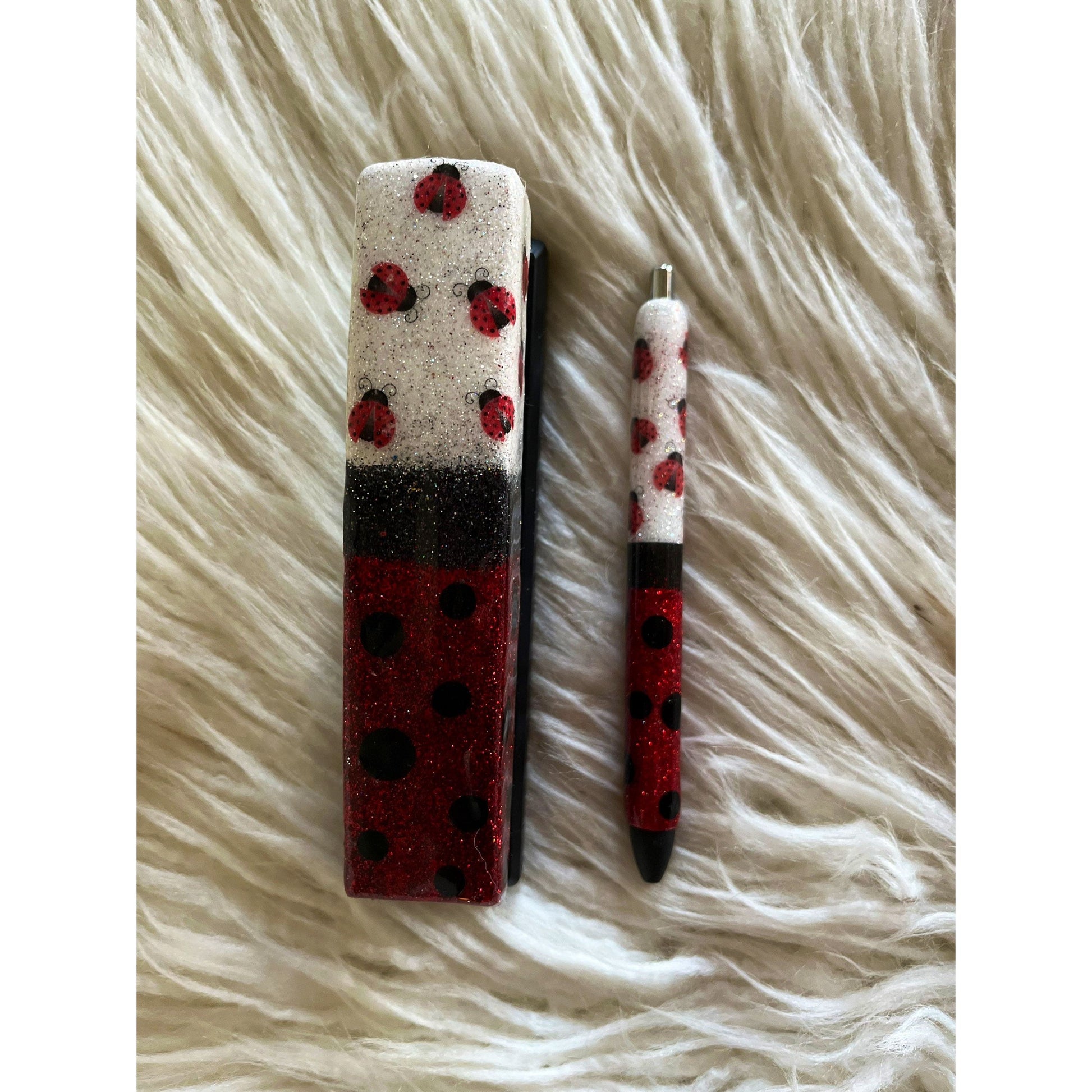 Ladybug Glitter Stapler Pen set office spring desk set custom stapler
